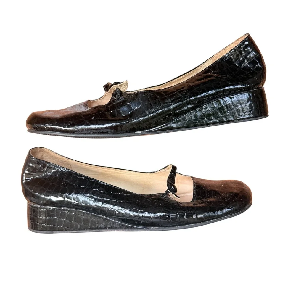 Nordstrom patent leather croc Mary Jane wedges 8 black